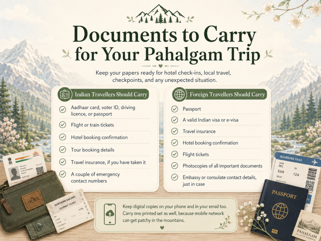 Documents required for a Pahalgam trip for Indian and foreign travellers